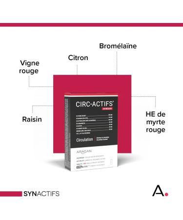 ARAGAN Synactive Circactives Pack of 3 | Food Supplement Circulation Heavy Legs | Red Vine Grape Lemon Selenium Essential Oil | 90 Capsules | 2 Months Taken Made in France - Buy Online on GoSupps.com