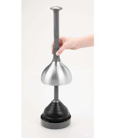 mDesign Toilet Plunger Set with Lift & Lock Cover - Modern Heavy Duty Gray/Brushed Stainless Steel - Compact Freestanding Storage Caddy for Bathroom - Buy Online on GoSupps.com