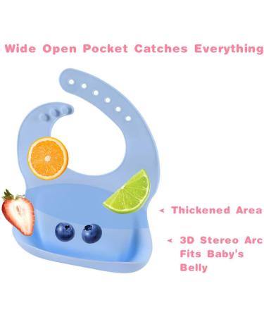 Vicloon Silicone Baby Bib 2PCS | Waterproof Baby Feeding Bibs with Fork Spoon | Adjustable & Easy to Clean | Wide Food Catcher Pocket | Unisex Toddler Bibs - Blue-Dark Green - Buy Online on GoSupps.com
