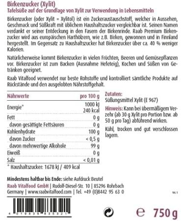 Raab Vitalfood Premium Birch Sugar - Vegan Xylitol Sweetener 1:1 Sugar Alternative Tooth-Friendly Bulk Pack 750g - Buy Online on GoSupps.com