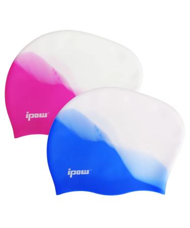 IPOW High-quality silicone bathing cap swimming cap for long hair Healthy and warm swin cap l (recommended for headache 50-60) 6th white+purple+blue - Buy Online on GoSupps.com