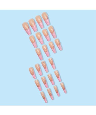 French Tip Press on Nails - Long Square Press On Nails with Nail Tips white pearl studded diamond false nails press on nails Acrylic False Nails Cute Artificial Nails - Buy Online on GoSupps.com