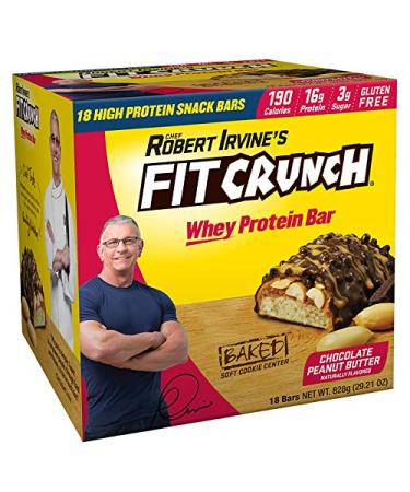 FITCRUNCH Snack Size Protein Bars, Designed by Robert Irvine, World’s Only 6-Layer Baked Bar, Just 3g of Sugar, Gluten Free, High Protein & Soft Cake Core (18 Count Peanut Butter)