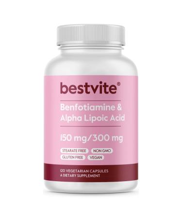 BESTVITE Benfotiamine 150mg / Alpha Lipoic Acid 300mg (120 Vegetarian Capsules) - No Stearates - Vegan - Gluten Free - Non GMO 120 Count (Pack of 1)