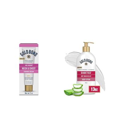 Gold Bond Age Renew Neck & Chest Firming Cream 2 oz. & Diabetics' Dry Skin Relief Body Lotion 13 oz. Skin Care Bundle
