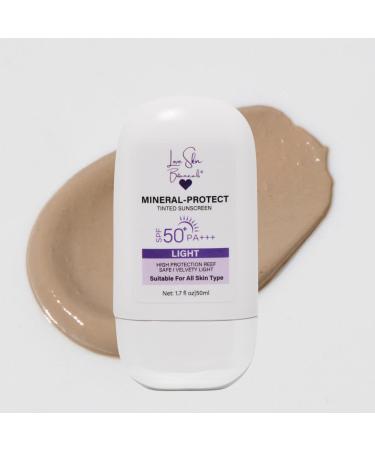 Love Skin Botanicals Mineral Protect Tinted Sunscreen SPF 50 PA+++ Light Tint | 100% Mineral Reef-Safe Chemical-Free Unscented Daily Face Sunscreen
