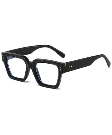 PORADAY Square Blue Light Glasses for Men Women Fashion Thick Frame Glasses Trendy Computer Eyeglasses Reading Eyestrain A1 Black