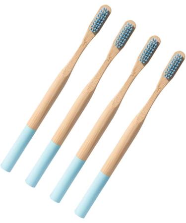 SUPVOX 4pcs Long Handle Bamboo Soft Toothbrush Set for Deep Oral Cavity Cleaning - Sky Blue - Buy Online on GoSupps.com