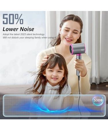 Professional 1875W Low Noise Ionic Hair Dryer with Diffuser - Fast Drying Travel-Friendly Grey+Pink for Women & Men - Buy Online on GoSupps.com