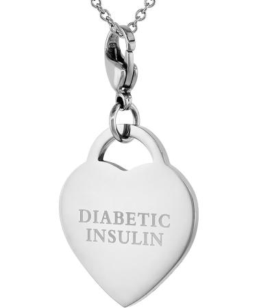 Surgical Steel Diabetes-Insulin Heart Charm Pendant | 7/8 Inch | Medical Alert Jewelry - Buy Online on GoSupps.com