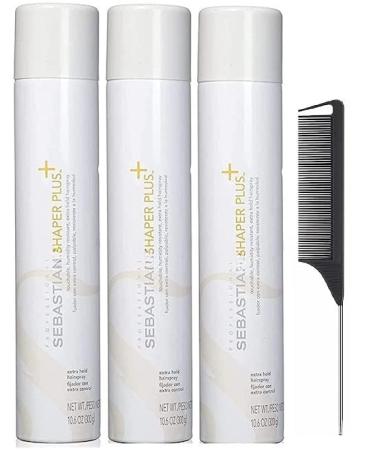 Shaper Plus - Extra Hold Hairspray - 10.6 Oz- And Black Steel Comb (Pack Of 3)