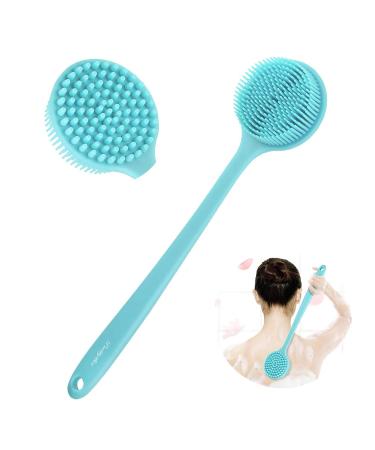 Shower Brush Silicone Bath Body Brush - Back Scrubber for Shower Back Brush Long Handle for Shower Skin Exfoliating Brush Body with Soft Bristles Back Cleaning Washer for Men Women - Blue