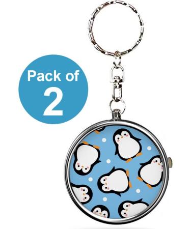 Pack of 2 Portable Pill Organizer - Cute Penguin Metal Medicine Box | 3 Compartment Vitamin Case with Keychain - International Shipping - Buy Online on GoSupps.com