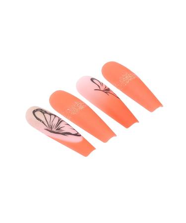 Brishow Orange Artificial Press On Nails with Gold Glitter Butterfly - 24 Ballerina Acrylic False Nails for Women & Girls - Buy Online on GoSupps.com