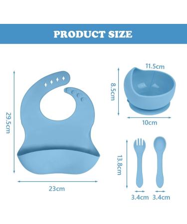 Vicloon Silicone Baby Feeding Set - 4Pcs Weaning Set with Suction Plate, Bib, Spoon & Fork | BPA-Free Toddler & Kids Bowl Set - Blue - Buy Online on GoSupps.com