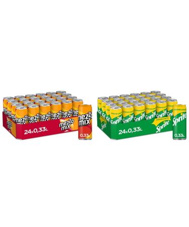 Mezzo Mix - fermenting -refreshing mixed drink made of cola and orange soft drink in stylish disposable cans & sprite - lively soft drink with fruity taste made of lime and lemon bundle with taste lime and lemons