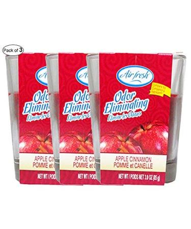 Air Fresh 3 Oz Odor Eliminating Candle- Apple Cinnamon (Pack of 3)