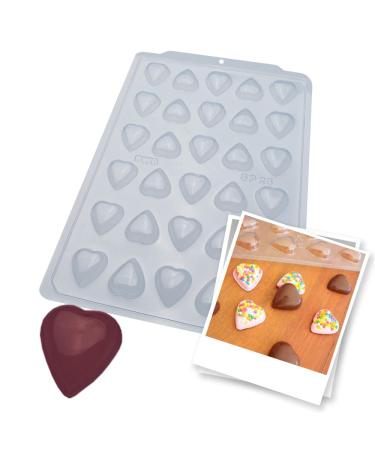 BWB SP 25 Semi-professional Heart Shaped Mold Smooth Small Truffles and Chocolates for Hot Chocolate Simple Shape 30 Cavities 10 g Clear PET Plastic Tridimensional Accessories and Utensils