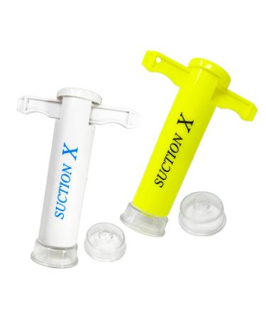 2pc Y&W Suction-X Visible Suction-Power Extra Cup Available Patented Lock Handle Bug Bite Tool Poison Venom Remover Hands Free/Chemical Free to Mosquito Bites/Reusable Insect Bite Tool Yellow and White