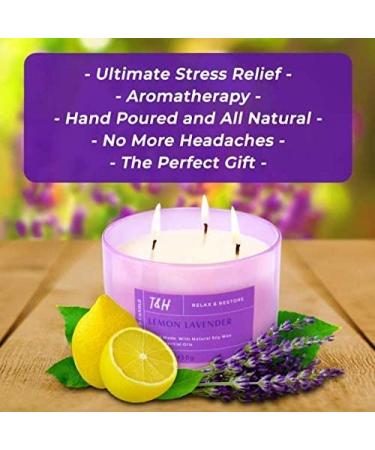 Lemon Lavender 3 Wick Candle | Large 16 Oz Soy Aromatherapy Candle for Stress Relief | Home Scented Candle with Relaxing Lavender and Revitalizing Lemon Scents - Buy Online on GoSupps.com
