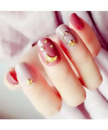 Sethexy Red Oval False Nails - Glossy Star & Crescent 24-Piece Complete Salon Acrylic Nail Tips for Women & Girls - International Shipping - Buy Online on GoSupps.com