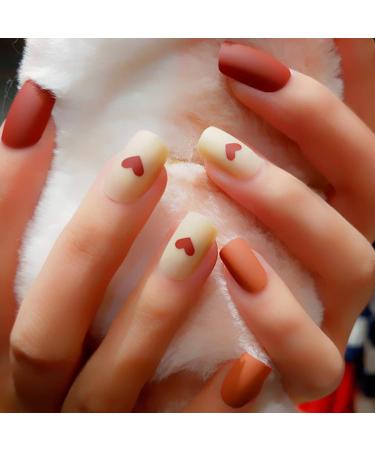 Sethexy 24-Piece Heart-Shaped Medium Full Cover Art Fake Nails for Women & Girls - Colorful Square Design - Buy Online on GoSupps.com