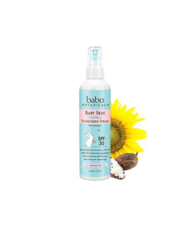 Babo Botanicals Baby Skin Mineral Sunscreen Spray SPF 30 Broad Spectrum - with 100% Zinc Oxide Active  Fragrance-Free, Water-Resistant, Non-Greasy & Lightweight - 6 fl. oz.