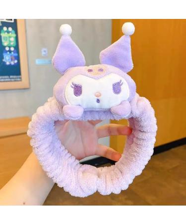 Kawaii Spa Headband for Women - Cute Wash Face Makeup Facial Fluffy Microfiber Cloth - Purple - Buy Online on GoSupps.com