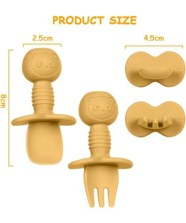 Vicloon Baby Fork and Spoon Set - 4Pcs Silicone Self Feeding Utensil for Easy Grip | Toddler Cutlery Kit for Infant & Children | First Led Training & Weaning Spoons - Apricot Yellow - Buy Online on GoSupps.com