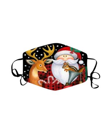 1 Pieces Adults Protect_Cover_Mask Washable Reusable Christmas Print With Filter Pocket Adjustable Earloops (J)
