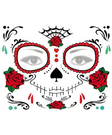 Day of Dead Face Tattoos Set: 6-Sheet Sugar Skull Temporary Stickers & 3-Sheet Floral Skeleton Mask - Halloween Makeup for Women, Girls, Kids - Buy Online on GoSupps.com