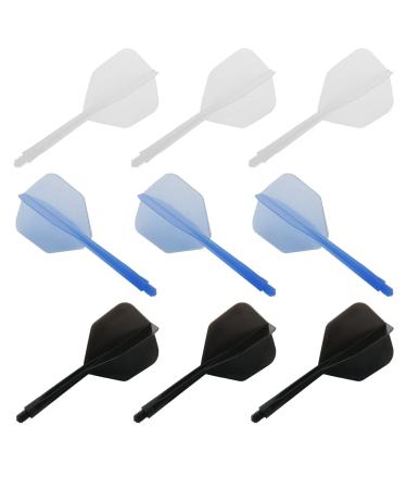 DGHAOP Integrated Dart Flight and Shafts 9PCS Nylon Plastic Integrated Dart Shaft and Flights Tip Darts Set White Black and Blue