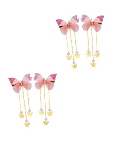 Beaupretty 2 Pairs hanfu butterfly headdress hairpin with tassel metallic hair clips tassel hair clips kids hair accessories for girls long tassel hair barrettes child alloy Costume decorate