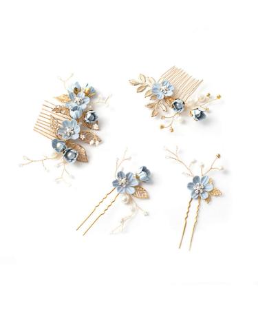 NUOBESTY Wedding Hair Piece Blue Hair Accessory Set - 4PCS Decorative Pearl Comb Hairpins for Brides and Girls - Buy Online on GoSupps.com
