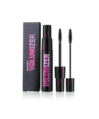 Long Thick Curl Duo Eyelash Mascara 2 In 1 Curl Long Lasting Mascara Natural Thickening Black Dual-Purpose Mascara Waterproof Lash-Lengthening 4D Silk Fiber Mascara for Women (1 PCS)