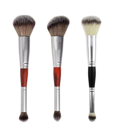Hemoton 3pcs Double-ended Makeup Brush Blush Brush Cosmetic Supplies Makeup Blush Make up Kit Wooden Handle