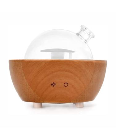 Glass Aromatherapy Essential Oil Diffuser, 200ml Natural Wood Base, Desktop Ultrasonic Aroma Diffuse Essential Oil Humidifier,LED Light Available in 7 Colors, Suitable for Home Office Bedroom