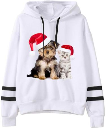 Bigfanshu Womans Sweaters Christmas Print Hooded Long Sleeves Sweatshirt Pullover Tops Shirt - Buy Online on GoSupps.com