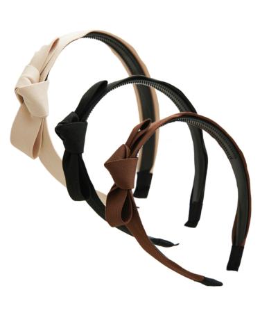 scicent Head Bands 3 Pieces Bow Hairbands for Women Thin Bowknot Hair Hoop Women Knotted Turban Headbands Bows Hair Accessories for Girls (Black+Beige+dark coffee) - 10113