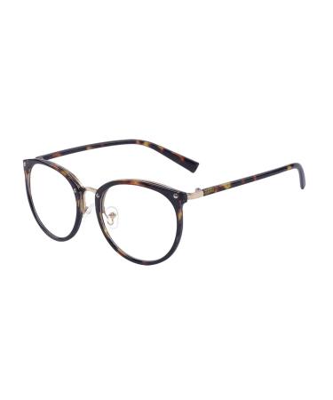 ALWAYSUV Retro Fashion Vintage Round Metal Full Frame Clear Lens Glasses for Women/Men Leopard
