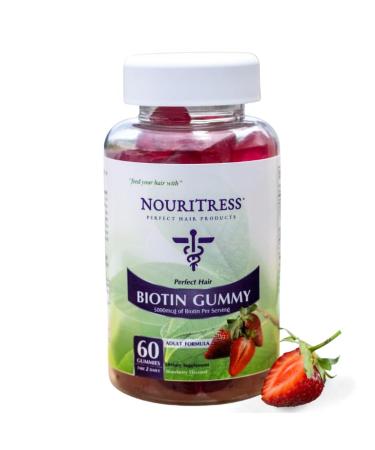 NouriTress Perfect Hair Biotin Gummies - 60 ct. | 5000 mcg | Soft Chew | Supports Healhty Hair Skin and Nails | Strawberry Flavored | Soft Chew | 1 Month Supply