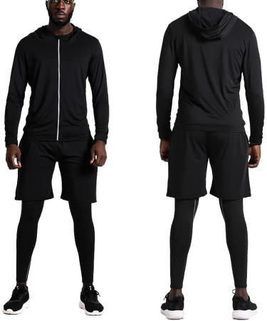 BUYJYA Men's Compression Athletic Set - 5 Pcs Workout Clothes for Gym, Valentine's Day Gift - Black Large - Buy Online on GoSupps.com