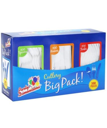 Party Dimensions Plastic Box | White | Pack of 300 Cutlery Combo Combo Box White 300 Count