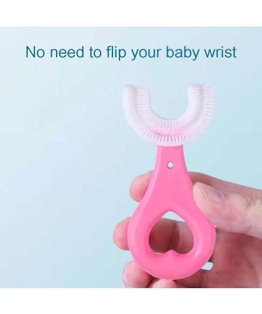 Owno 2 Pack Children's U-Shaped Toothbrush - Food-Grade Soft Silicone Brush - Easy Grip Handle - Oral Cleaning Design - Baby Care - Pink & Blue - Buy Online on GoSupps.com