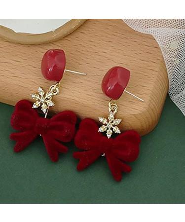 Fashion Earrings Ladies Jewelry Vintage Red Bow Small Snowflake Earrings for Women Festive Party Banquet Jewelry Dainty Earrings Fashion Accessories - Buy Online on GoSupps.com
