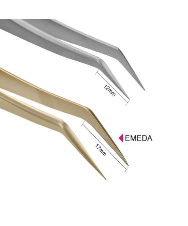 Emeda Gold Volume Tweezers - Precision Curved Pointed Stainless Steel Eyelash Extension Tweezers for 3D-6D Volume - Perfect for False Lash Applications - Buy Online on GoSupps.com