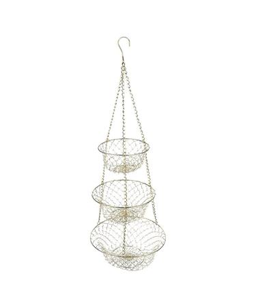 Fruit Basket Fruit Bowl 3 Tier Fruit Basket Vegetable Kitchen Storage Basket Chain Hanging Space Saving Fruits Plants Storage Basket Fruit Dish (Color : Gold)