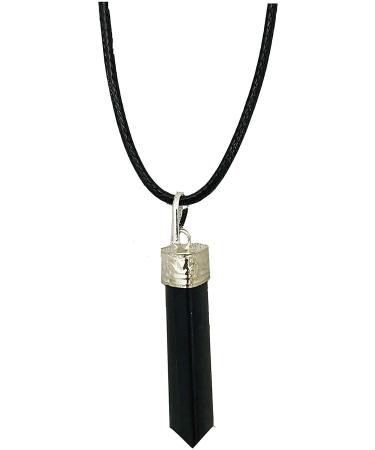 Raw Black Tourmaline Pendant Crystal Pencil Pendant Gemstone Pendant with Wax Cord Rope Chain for Necklace Crystal Stone Used Boost Confidence Perfect Meditation kit