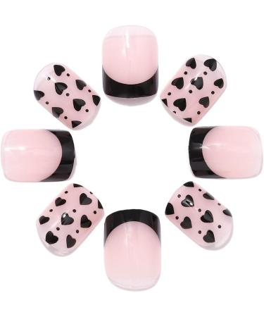 OnSaya Coffin False Nails French Short Press on Nails Black Heart Stick on Nails Pink Fake Nails 24pcs for Women and Girls 1 count (Pack of 1) Pink - Buy Online on GoSupps.com