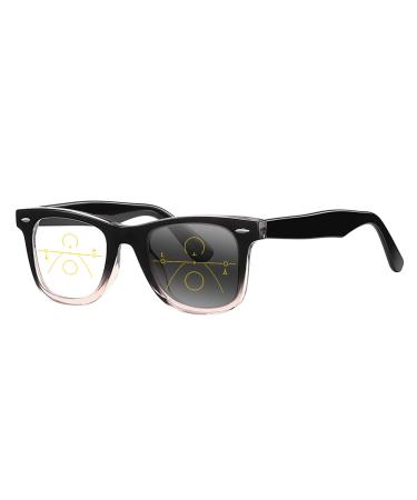 EFLAL Multifocal Varifocal Women Rivet Classic Retro Acetate 3 in One UV400 Transition Photochromic Reading Glass 75 distance 350 reading Black Pink